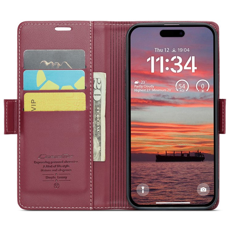 CASEME 023 Series For iPhone 16 Case RFID Blocking Glossy Stand Phone Cover - Red
