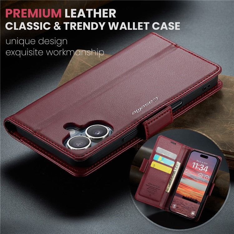 CASEME 023 Series For iPhone 16 Case RFID Blocking Glossy Stand Phone Cover - Red