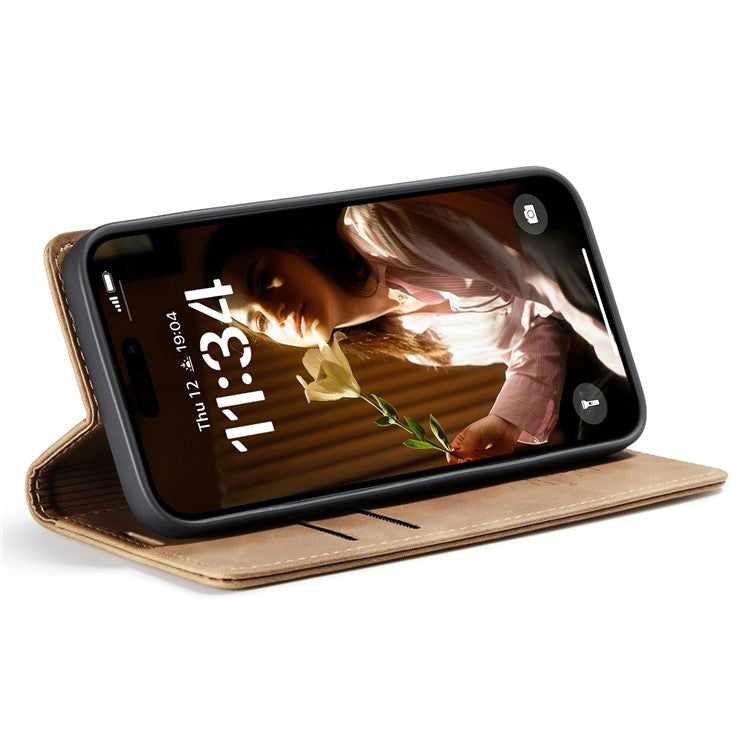 CASEME 013 Series For iPhone 16 Plus Case Card Holder Stand Leather Phone Cover - Brown