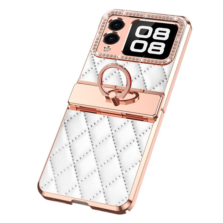 For Huawei nova Flip 5G Case Ring Holder Rhombus Leather+PC Phone Cover - White