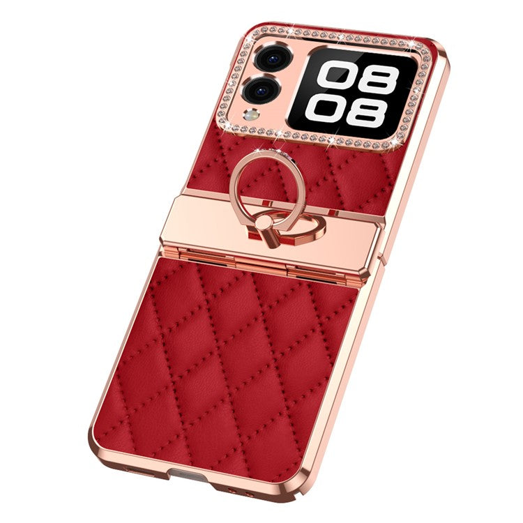 For Huawei nova Flip 5G Case Ring Holder Rhombus Leather+PC Phone Cover - Wine Red