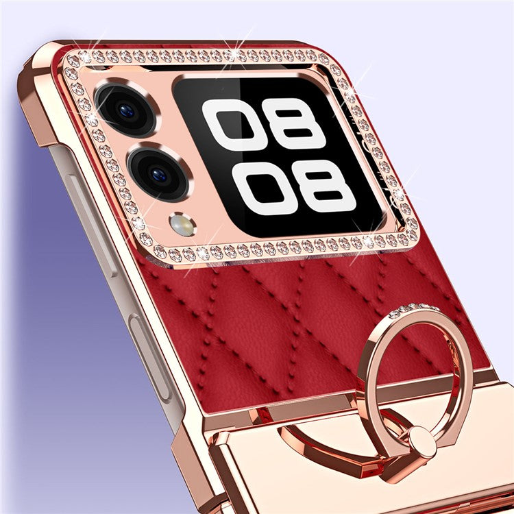 For Huawei nova Flip 5G Case Ring Holder Rhombus Leather+PC Phone Cover - Wine Red