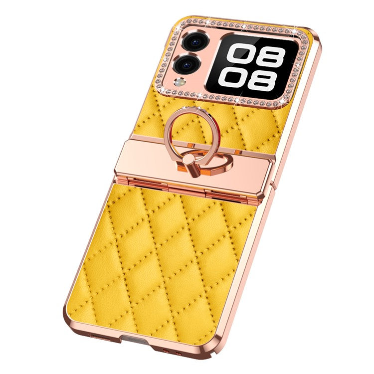 For Huawei nova Flip 5G Case Ring Holder Rhombus Leather+PC Phone Cover - Yellow