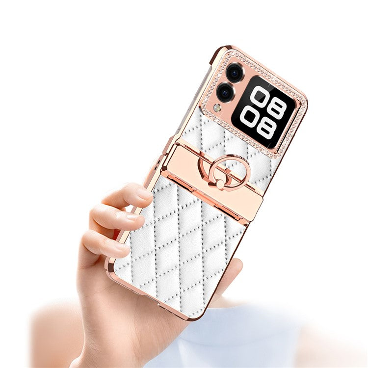 For Huawei nova Flip 5G Case Ring Holder Rhombus Leather+PC Phone Cover - Purple