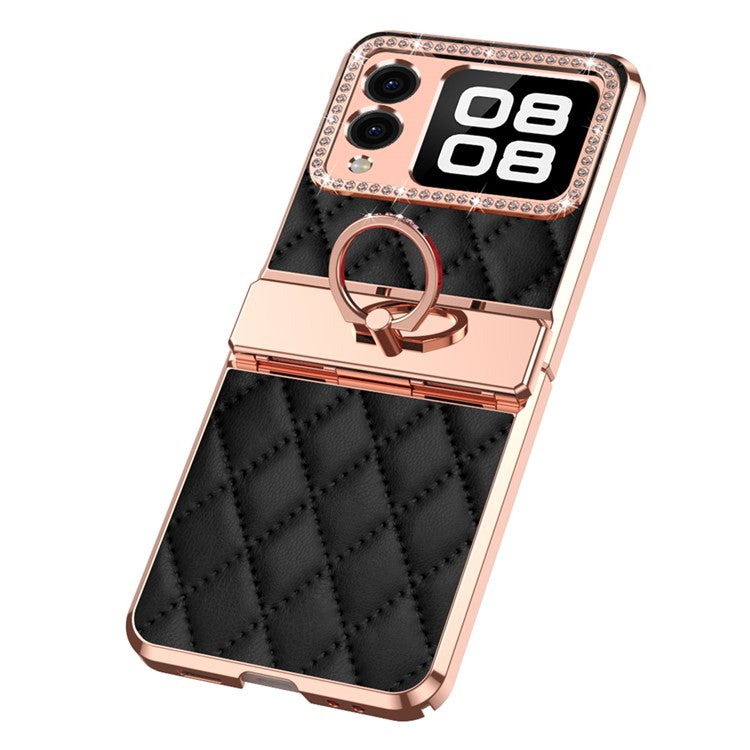 For Huawei nova Flip 5G Case Ring Holder Rhombus Leather+PC Phone Cover - Black