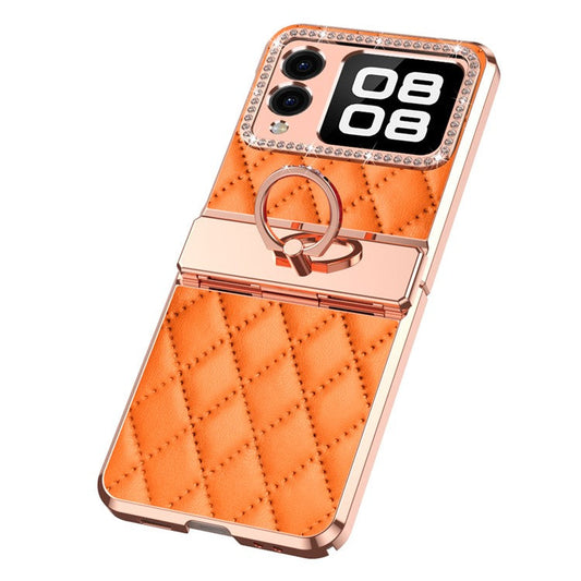 For Huawei nova Flip 5G Case Ring Holder Rhombus Leather+PC Phone Cover - Orange