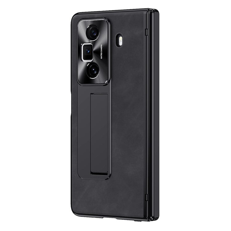 For Honor Magic Vs3 5G Case Leather+PC Kickstand Phone Cover with Tempered Glass Film - Black