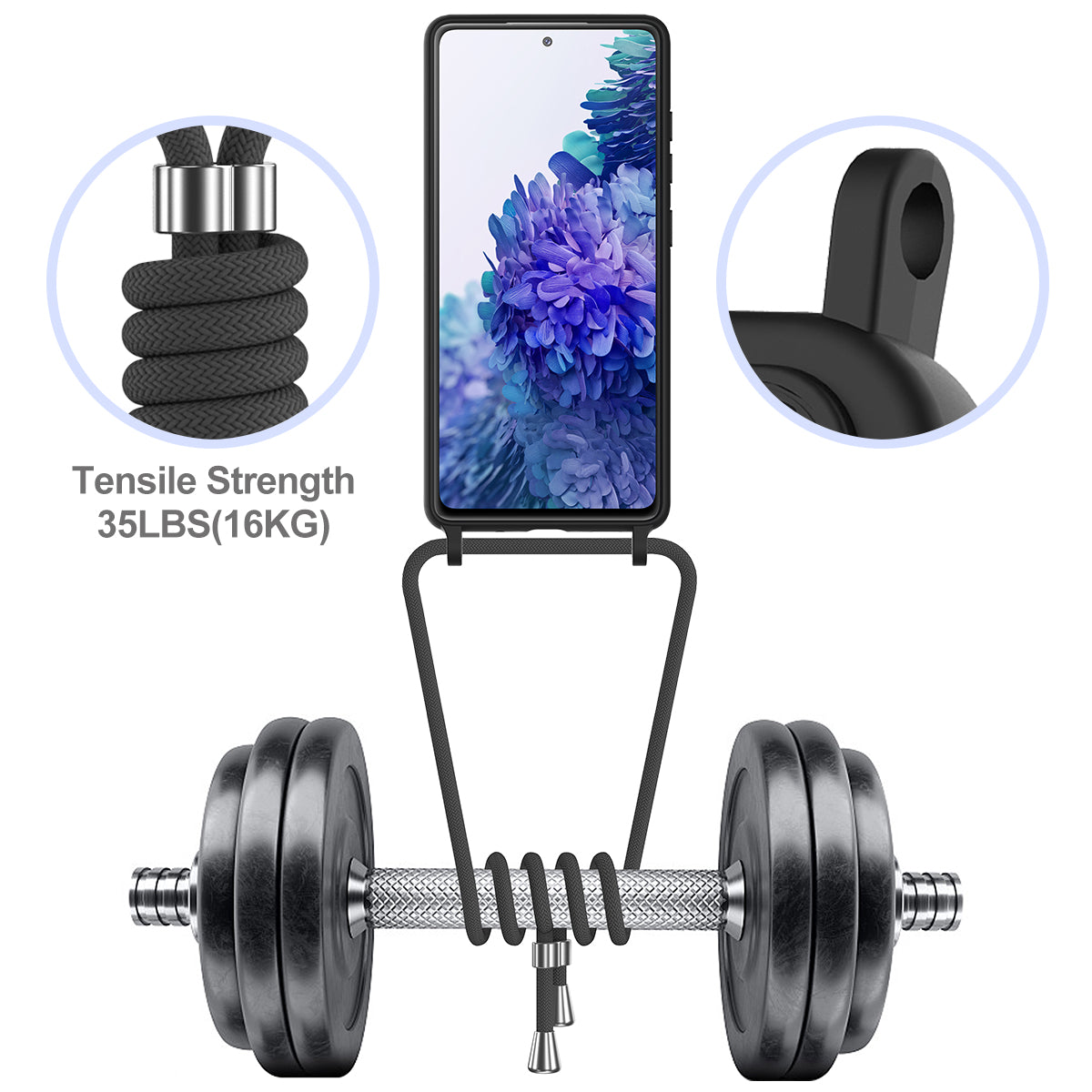 For Samsung Galaxy S20 FE Case Liquid Silicone Card Holder Phone Back Cover with Lanyard - Black