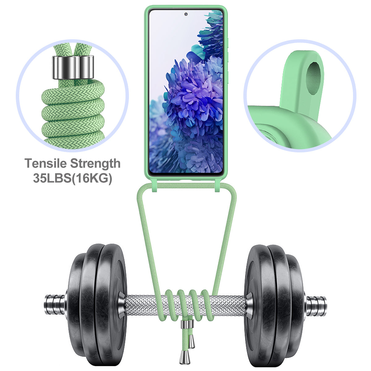 For Samsung Galaxy S20 FE Case Liquid Silicone Card Holder Phone Back Cover with Lanyard - Green