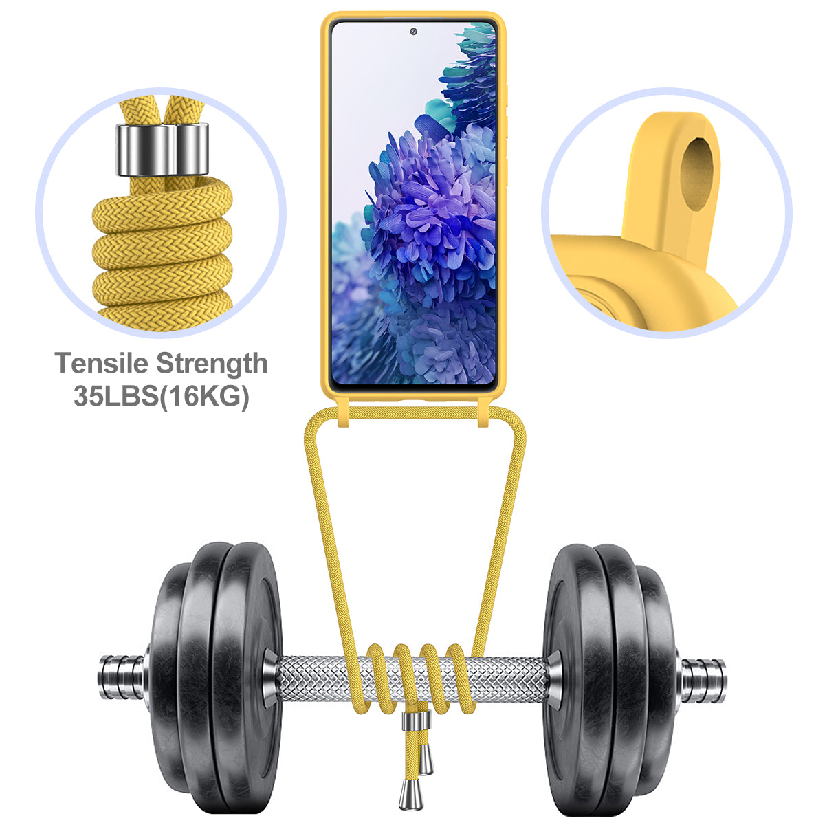 For Samsung Galaxy S20 FE Case Liquid Silicone Card Holder Phone Back Cover with Lanyard - Yellow