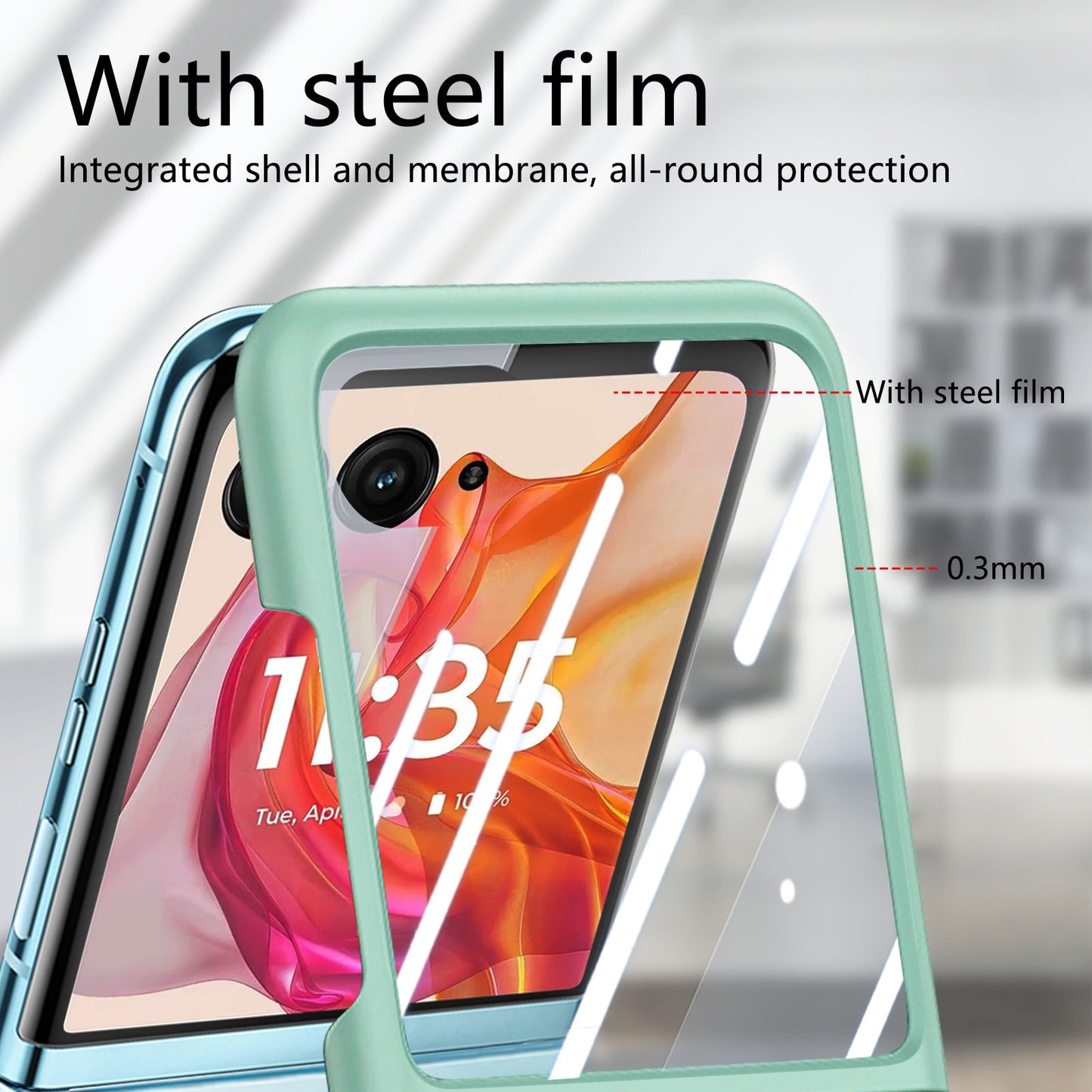 For Motorola Razr 50 Ultra 5G Case Ring Kickstand PC Phone Cover with Tempered Glass Rear Screen Film - Light Green