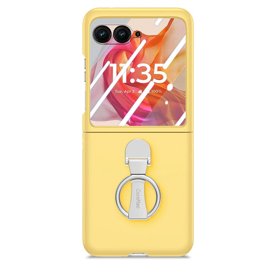 For Motorola Razr 50 Ultra 5G Case Ring Kickstand PC Phone Cover with Tempered Glass Rear Screen Film - Yellow