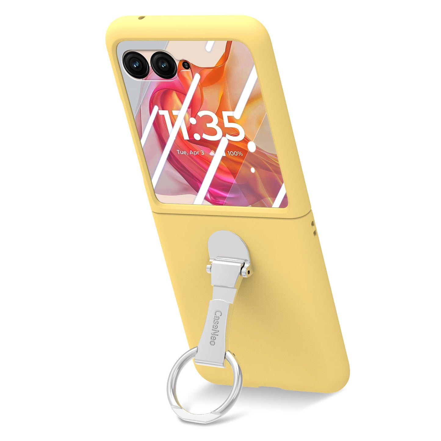 For Motorola Razr 50 Ultra 5G Case Ring Kickstand PC Phone Cover with Tempered Glass Rear Screen Film - Yellow
