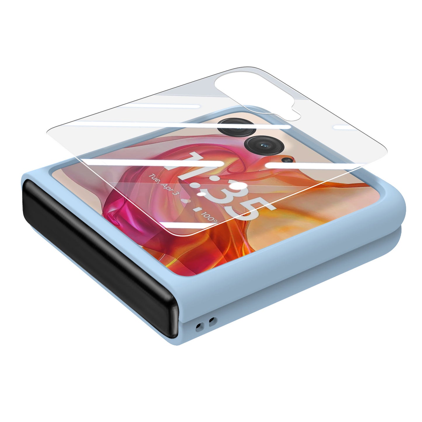 For Motorola Razr 50 Ultra 5G Case Ring Kickstand PC Phone Cover with Tempered Glass Rear Screen Film - Baby Blue