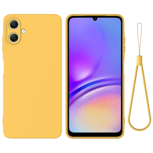 For Samsung Galaxy A06 Case Liquid Silicone Anti-Scratch Phone Cover with Hand Strap - Yellow