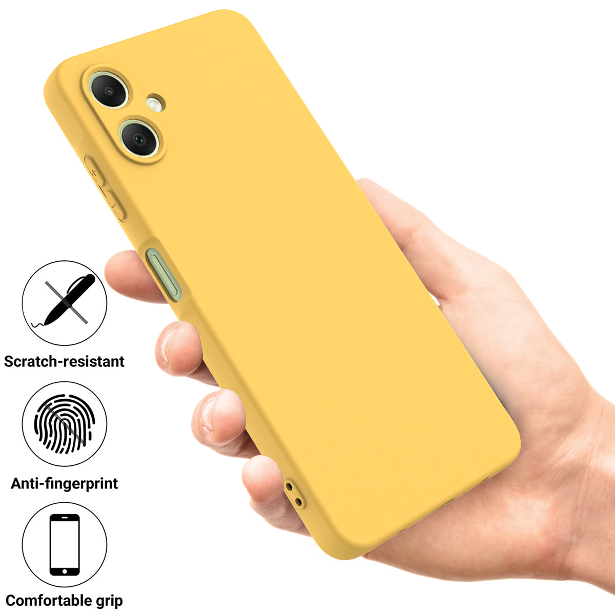 For Samsung Galaxy A06 Case Liquid Silicone Anti-Scratch Phone Cover with Hand Strap - Yellow