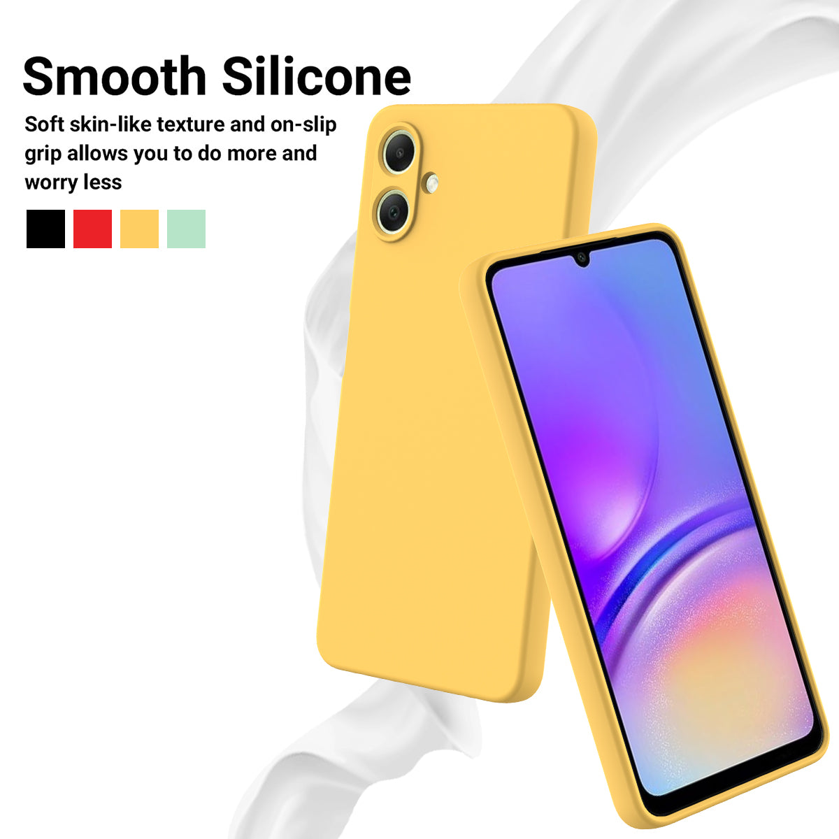For Samsung Galaxy A06 Case Liquid Silicone Anti-Scratch Phone Cover with Hand Strap - Yellow