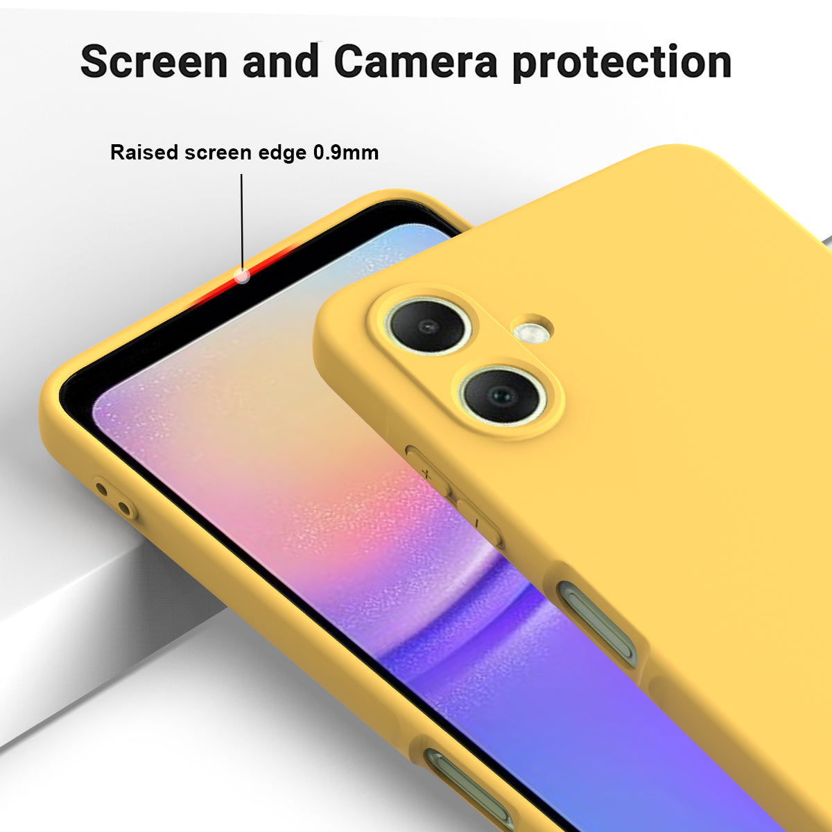 For Samsung Galaxy A06 Case Liquid Silicone Anti-Scratch Phone Cover with Hand Strap - Yellow