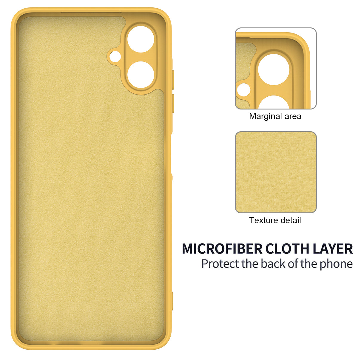 For Samsung Galaxy A06 Case Liquid Silicone Anti-Scratch Phone Cover with Hand Strap - Yellow