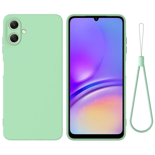 For Samsung Galaxy A06 Case Liquid Silicone Anti-scratch Phone Cover with Hand Strap - Green