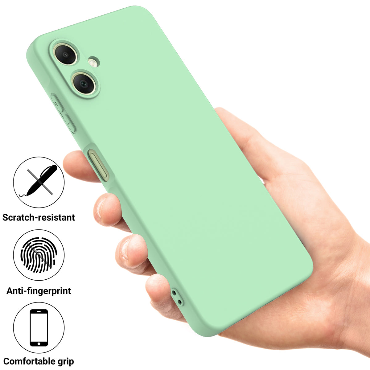 For Samsung Galaxy A06 Case Liquid Silicone Anti-scratch Phone Cover with Hand Strap - Green