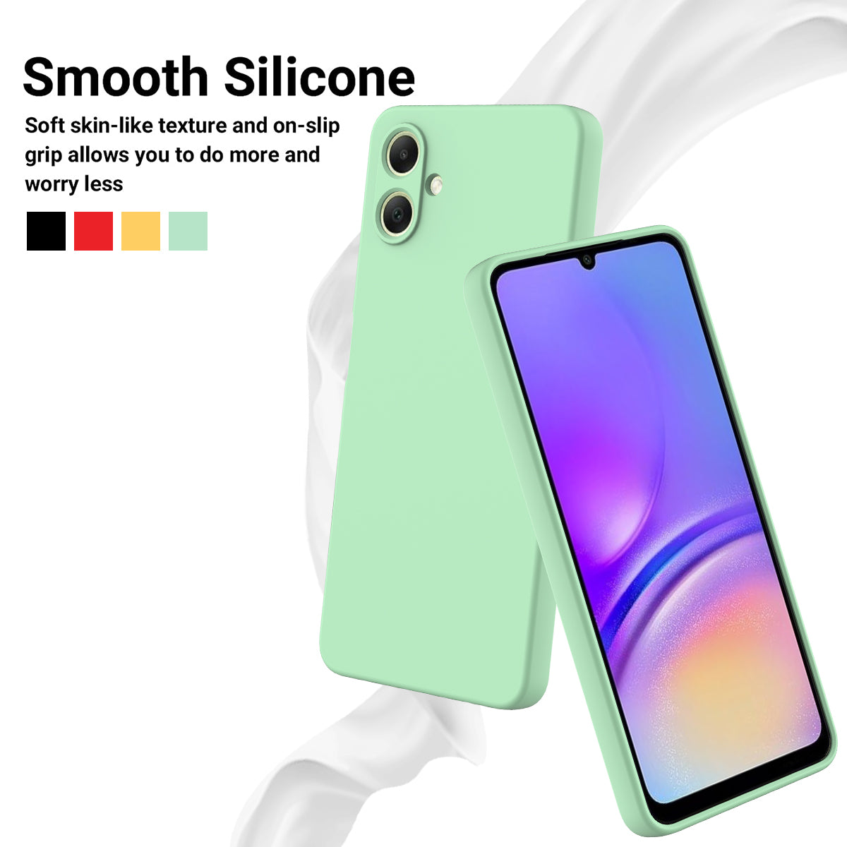 For Samsung Galaxy A06 Case Liquid Silicone Anti-scratch Phone Cover with Hand Strap - Green