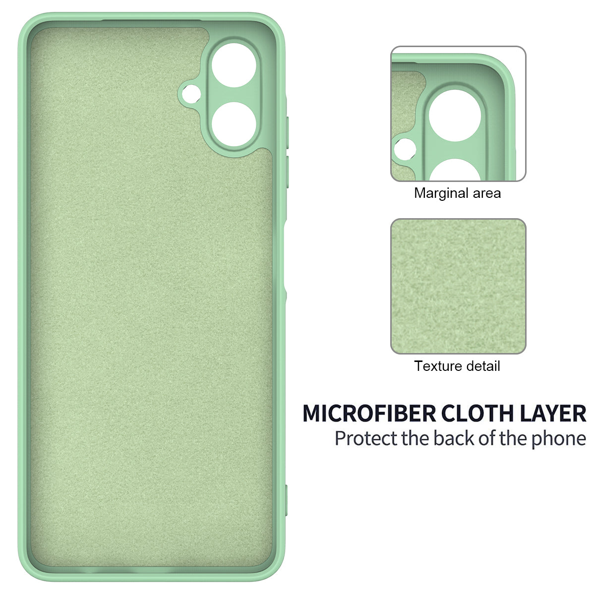 For Samsung Galaxy A06 Case Liquid Silicone Anti-scratch Phone Cover with Hand Strap - Green