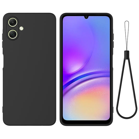 For Samsung Galaxy A06 Case Liquid Silicone Anti-scratch Phone Cover with Hand Strap - Black