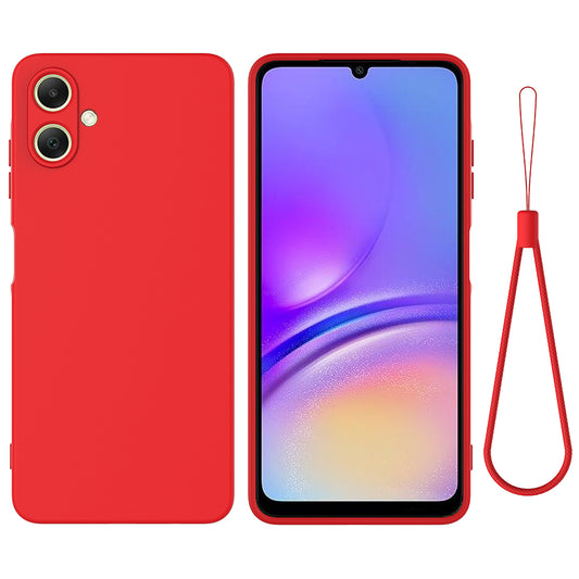 For Samsung Galaxy A06 Case Liquid Silicone Anti-scratch Phone Cover with Hand Strap - Red