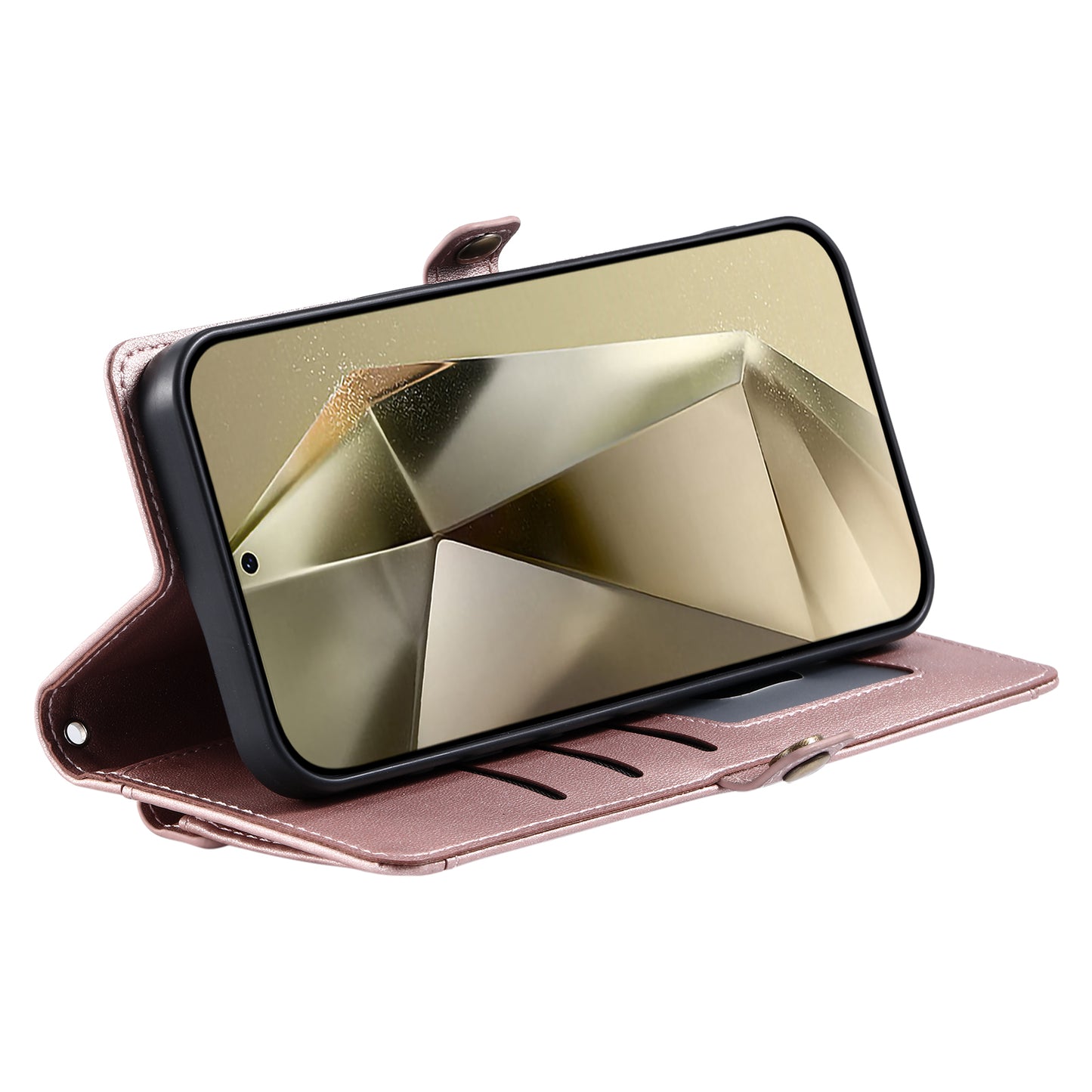 For Samsung Galaxy A16 5G / A16 4G Leather Case Wallet Stand Phone Cover with Straps - Rose Gold