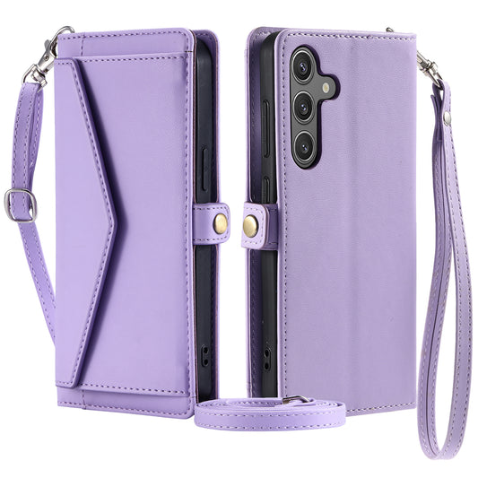 For Samsung Galaxy A16 5G / A16 4G Leather Case Wallet Stand Phone Cover with Straps - Purple