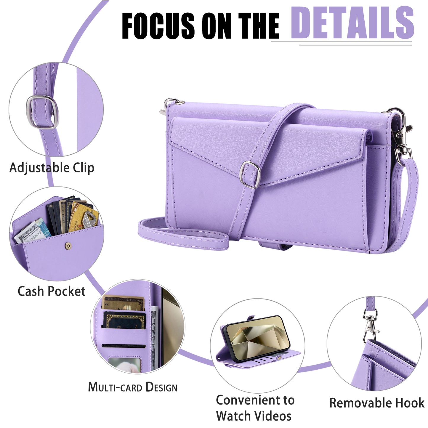 For Samsung Galaxy A16 5G / A16 4G Leather Case Wallet Stand Phone Cover with Straps - Purple