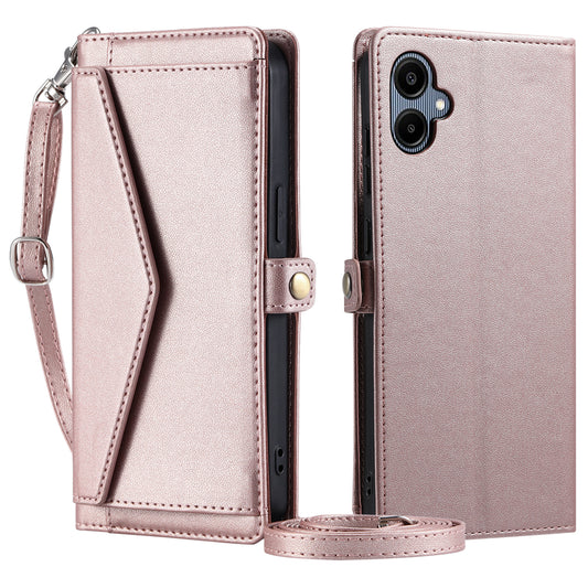 For Samsung Galaxy A06 Leather Case Wallet Stand Phone Cover with Straps - Rose Gold