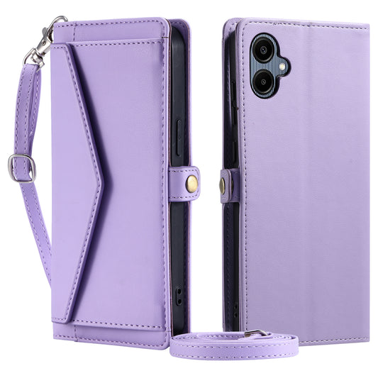 For Samsung Galaxy A06 Leather Case Wallet Stand Phone Cover with Straps - Purple