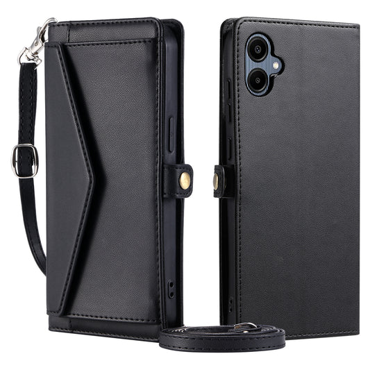 For Samsung Galaxy A06 Leather Case Wallet Stand Phone Cover with Straps - Black