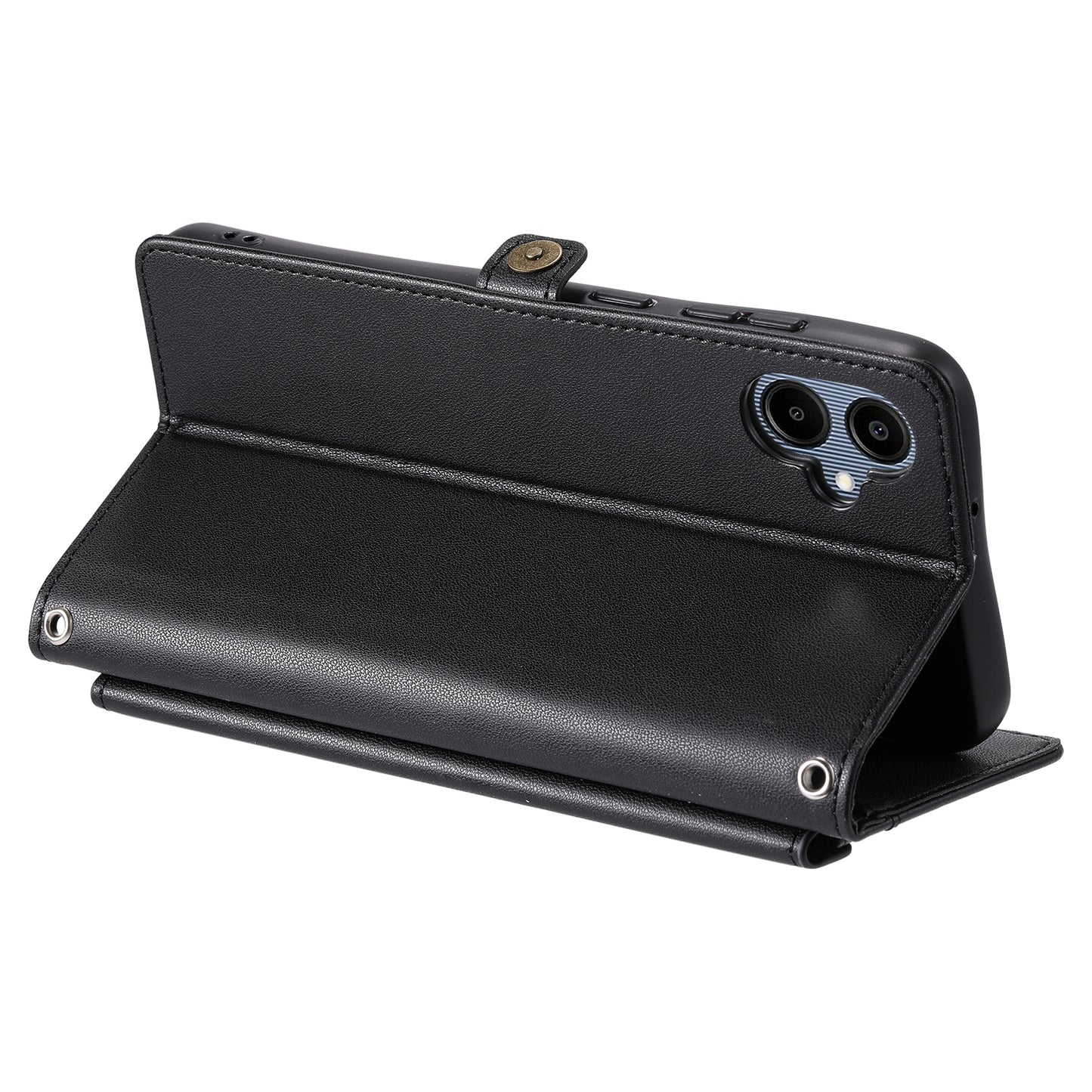 For Samsung Galaxy A06 Leather Case Wallet Stand Phone Cover with Straps - Black