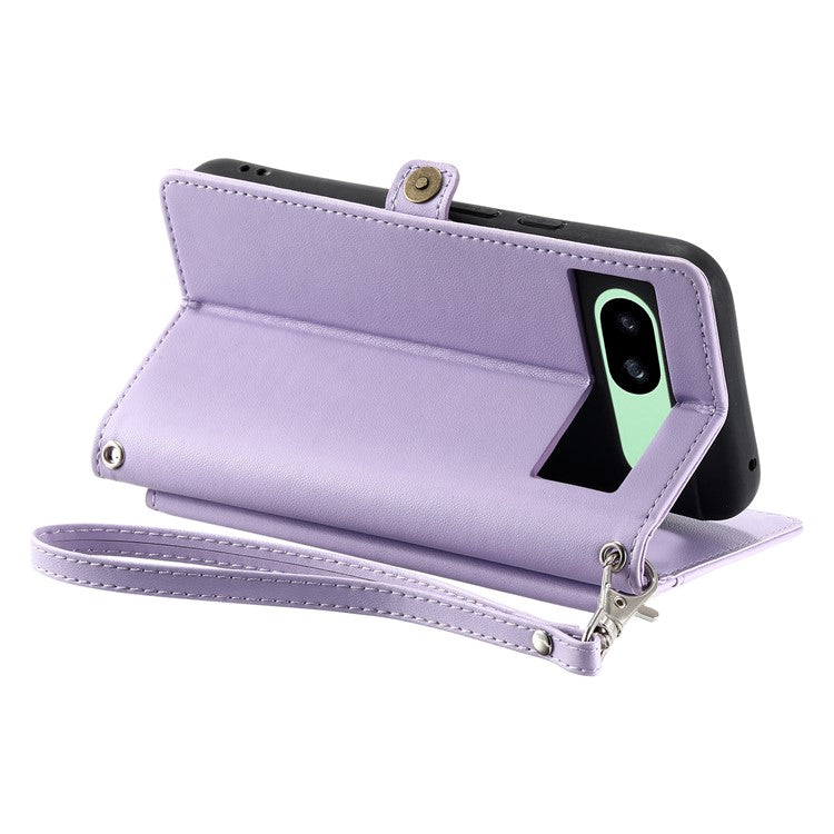 For Google Pixel 8a Leather Case Wallet Stand Phone Cover with Straps - Purple