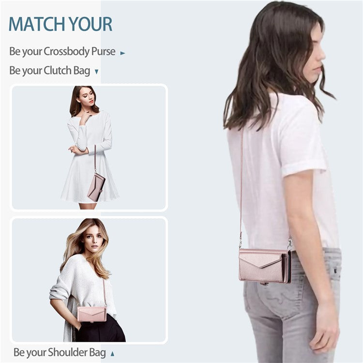 For Google Pixel 9 Pro  /  Pixel 9 Leather Case Wallet Stand Phone Cover with Straps - Rose Gold