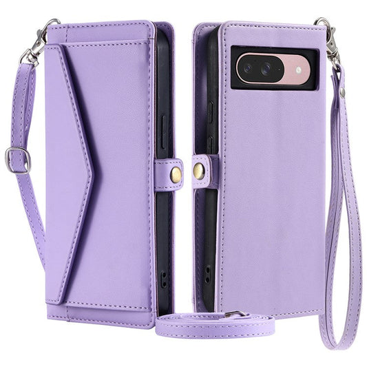 For Google Pixel 9 Pro  /  Pixel 9 Leather Case Wallet Stand Phone Cover with Straps - Purple