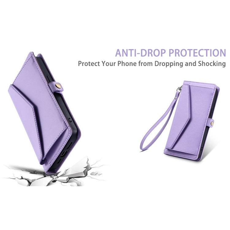 For Google Pixel 9 Pro  /  Pixel 9 Leather Case Wallet Stand Phone Cover with Straps - Purple