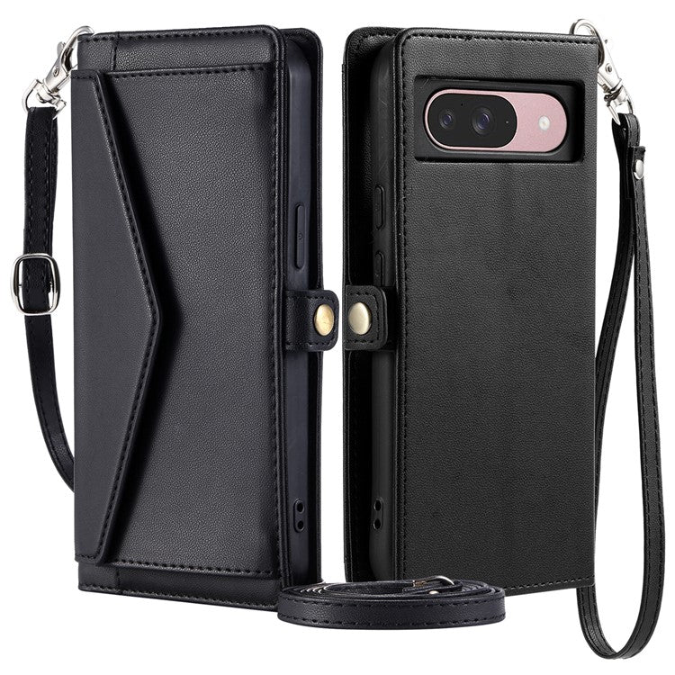 For Google Pixel 9 Pro  /  Pixel 9 Leather Case Wallet Stand Phone Cover with Straps - Black