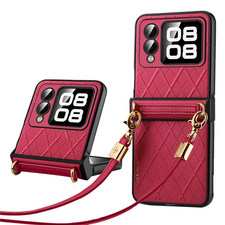 SULADA For Huawei nova Flip 5G Case Rhombus Leather+PC Phone Cover with Shoulder Strap - Red