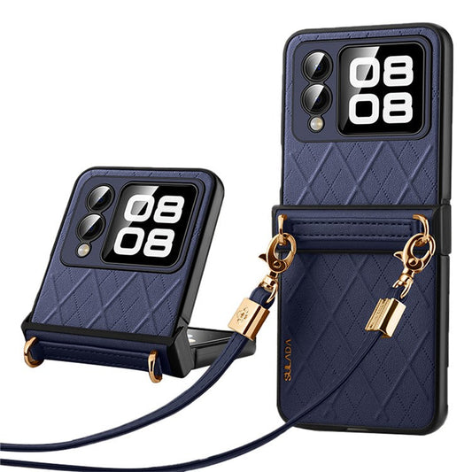 SULADA For Huawei nova Flip 5G Case Rhombus Leather+PC Phone Cover with Shoulder Strap - Sapphire