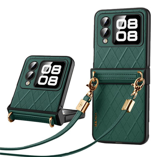 SULADA For Huawei nova Flip 5G Case Rhombus Leather+PC Phone Cover with Shoulder Strap - Green