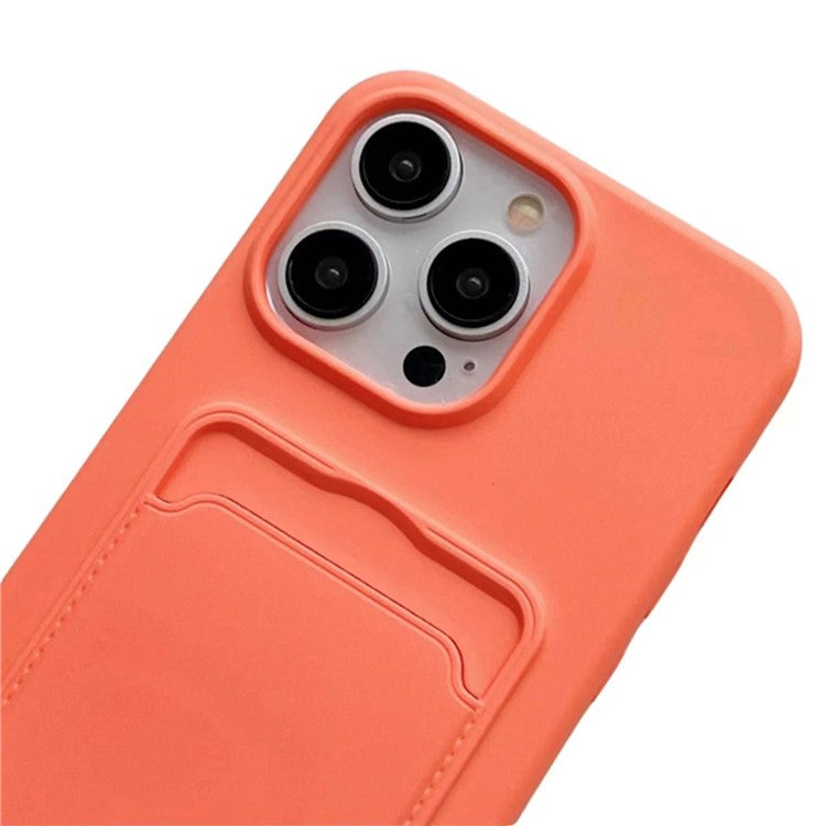 For iPhone 16 Pro Case Liquid Silicone Card Slot Soft Phone Cover with Lanyard Strap - Wine Red