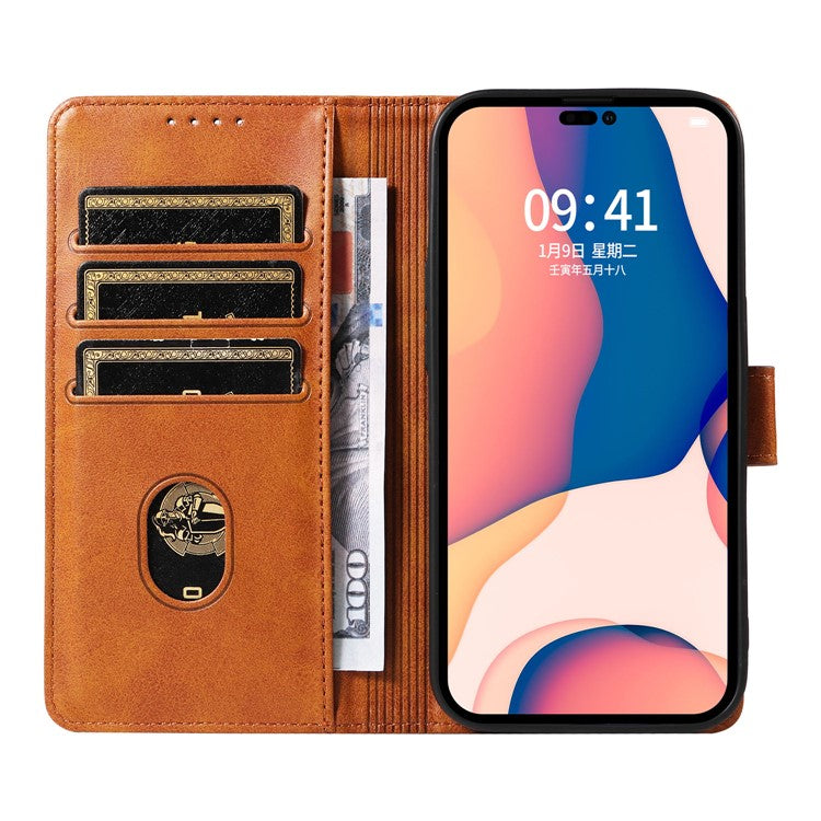 For iPhone 16 Pro Case Leather Stand Phone Shell with Magnetic Closure - Khaki