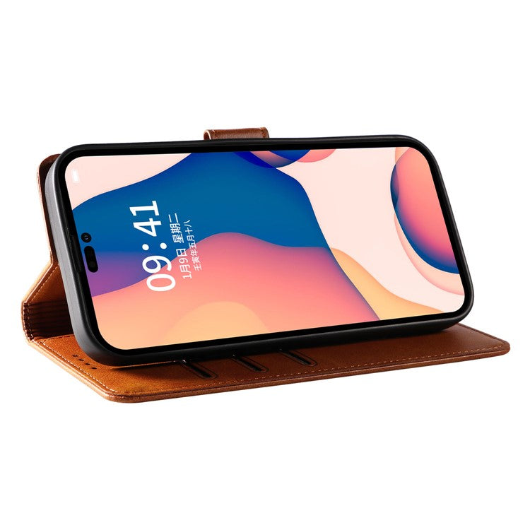 For iPhone 16 Pro Case Leather Stand Phone Shell with Magnetic Closure - Khaki