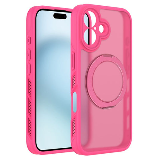 For iPhone 16 Plus Case Heat Dissipation Kickstand TPU+PC Magnetic Phone Case Translucent Matte - Rose