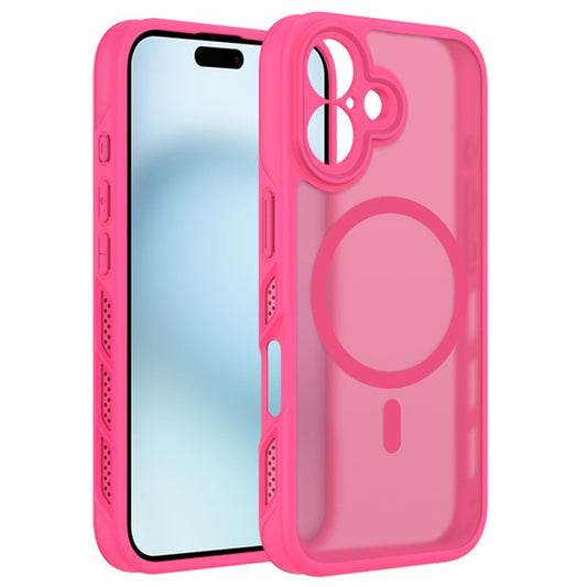 For iPhone 16 Plus Case PC+TPU Magnetic Phone Cover Matte Skin-Feel Dual Side Heat Dissipation - Rose