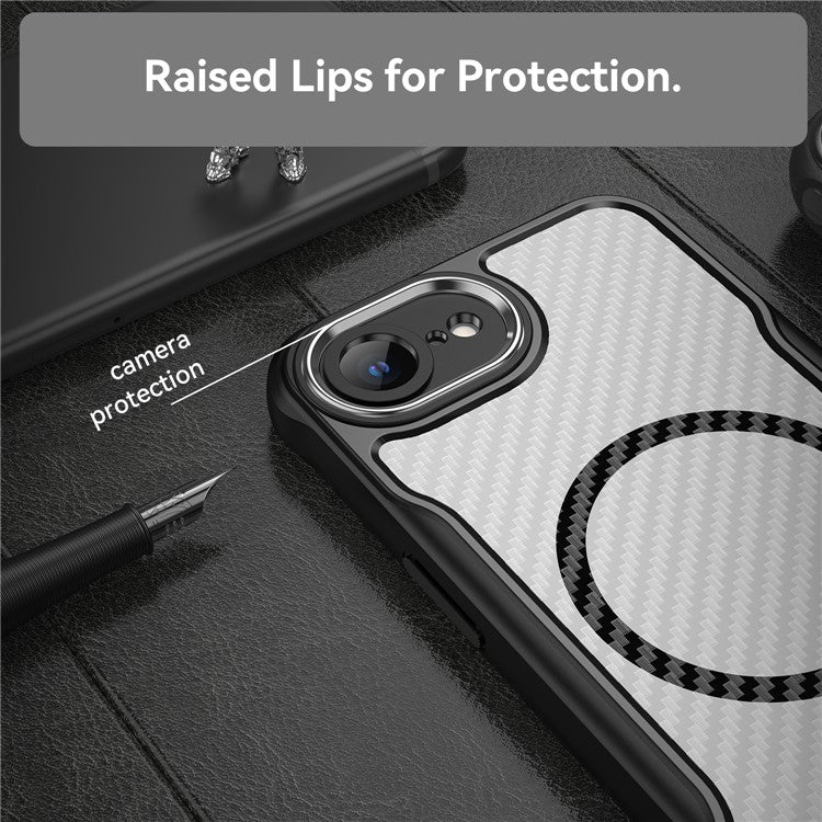 For iPhone 16e Case TPU+PC Carbon Fiber Phone Cover Compatible with MagSafe - Black